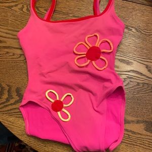 Hot Pink with Red Trim Hi Cut Mallet Swimsuit